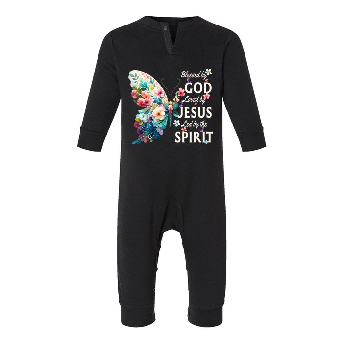 Blessed By God Loved By Jesus Floral Butterfly Christian Infant Fleece One Piece