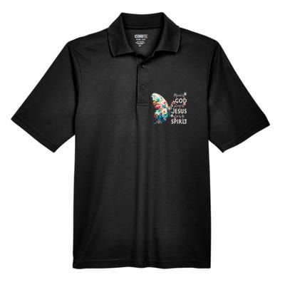 Blessed By God Loved By Jesus Floral Butterfly Christian Men's Origin Performance Piqué Polo