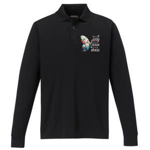 Blessed By God Loved By Jesus Floral Butterfly Christian Performance Long Sleeve Polo