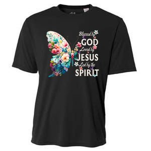 Blessed By God Loved By Jesus Floral Butterfly Christian Cooling Performance Crew T-Shirt