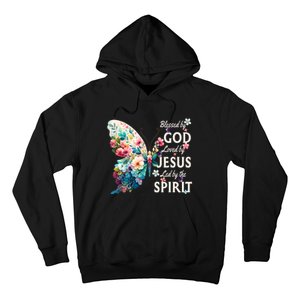 Blessed By God Loved By Jesus Floral Butterfly Christian Hoodie