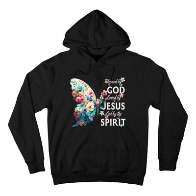 Blessed By God Loved By Jesus Floral Butterfly Christian Hoodie