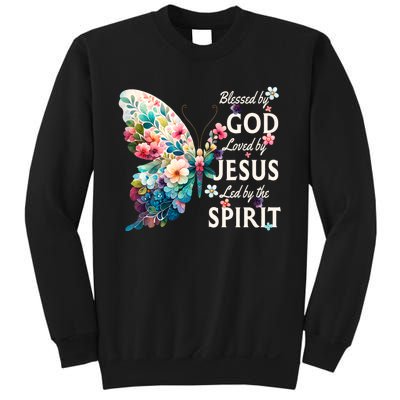 Blessed By God Loved By Jesus Floral Butterfly Christian Sweatshirt