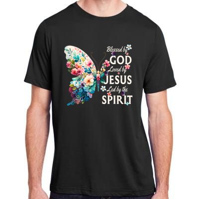 Blessed By God Loved By Jesus Floral Butterfly Christian Adult ChromaSoft Performance T-Shirt