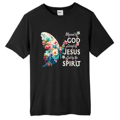 Blessed By God Loved By Jesus Floral Butterfly Christian Tall Fusion ChromaSoft Performance T-Shirt