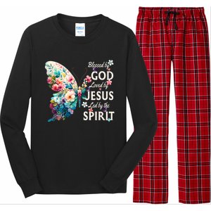 Blessed By God Loved By Jesus Floral Butterfly Christian Long Sleeve Pajama Set