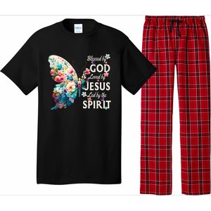 Blessed By God Loved By Jesus Floral Butterfly Christian Pajama Set