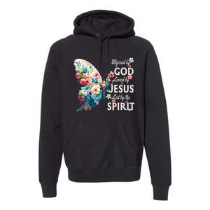 Blessed By God Loved By Jesus Floral Butterfly Christian Premium Hoodie