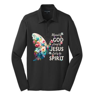 Blessed By God Loved By Jesus Floral Butterfly Christian Silk Touch Performance Long Sleeve Polo