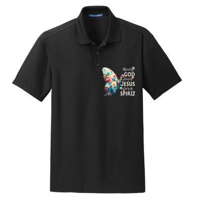 Blessed By God Loved By Jesus Floral Butterfly Christian Dry Zone Grid Polo