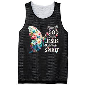 Blessed By God Loved By Jesus Floral Butterfly Christian Mesh Reversible Basketball Jersey Tank