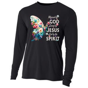 Blessed By God Loved By Jesus Floral Butterfly Christian Cooling Performance Long Sleeve Crew