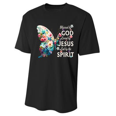 Blessed By God Loved By Jesus Floral Butterfly Christian Performance Sprint T-Shirt