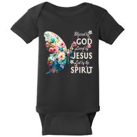 Blessed By God Loved By Jesus Floral Butterfly Christian Baby Bodysuit