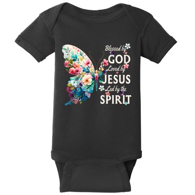 Blessed By God Loved By Jesus Floral Butterfly Christian Baby Bodysuit