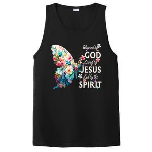 Blessed By God Loved By Jesus Floral Butterfly Christian PosiCharge Competitor Tank