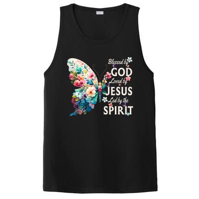 Blessed By God Loved By Jesus Floral Butterfly Christian PosiCharge Competitor Tank