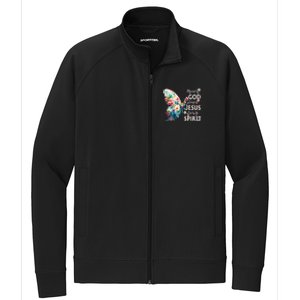 Blessed By God Loved By Jesus Floral Butterfly Christian Stretch Full-Zip Cadet Jacket