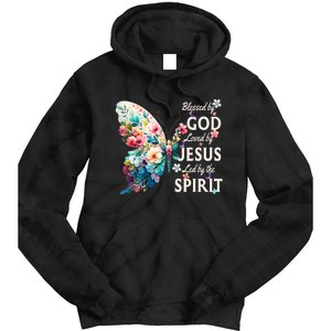 Blessed By God Loved By Jesus Floral Butterfly Christian Tie Dye Hoodie