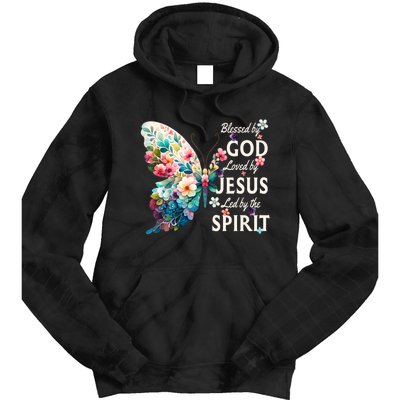 Blessed By God Loved By Jesus Floral Butterfly Christian Tie Dye Hoodie