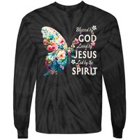 Blessed By God Loved By Jesus Floral Butterfly Christian Tie-Dye Long Sleeve Shirt