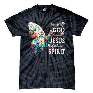 Blessed By God Loved By Jesus Floral Butterfly Christian Tie-Dye T-Shirt