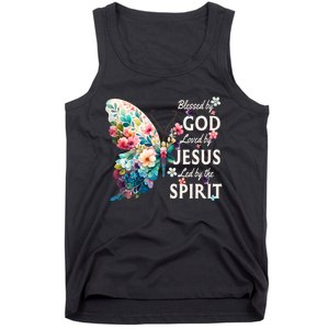 Blessed By God Loved By Jesus Floral Butterfly Christian Tank Top