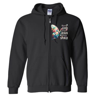 Blessed By God Loved By Jesus Floral Butterfly Christian Full Zip Hoodie