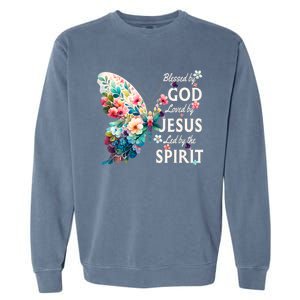 Blessed By God Loved By Jesus Floral Butterfly Christian Garment-Dyed Sweatshirt