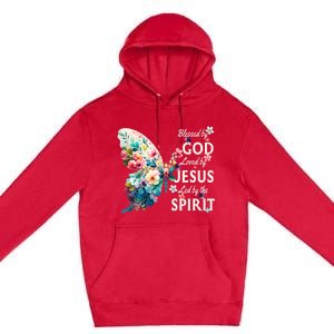 Blessed By God Loved By Jesus Floral Butterfly Christian Premium Pullover Hoodie