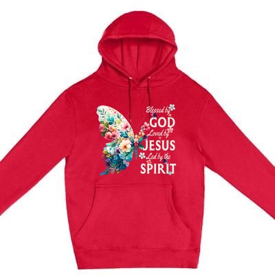 Blessed By God Loved By Jesus Floral Butterfly Christian Premium Pullover Hoodie