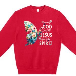 Blessed By God Loved By Jesus Floral Butterfly Christian Premium Crewneck Sweatshirt