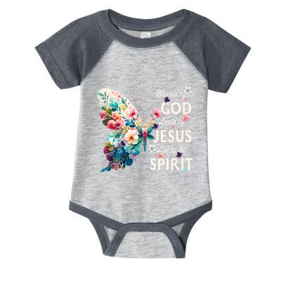 Blessed By God Loved By Jesus Floral Butterfly Christian Infant Baby Jersey Bodysuit