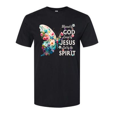 Blessed By God Loved By Jesus Floral Butterfly Christian Softstyle® CVC T-Shirt