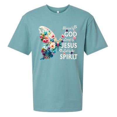 Blessed By God Loved By Jesus Floral Butterfly Christian Sueded Cloud Jersey T-Shirt