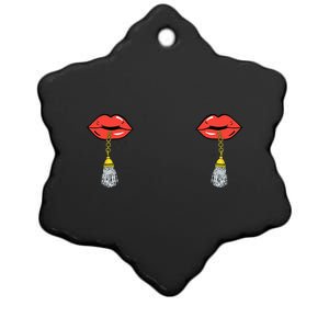 Burlesque Boobs Gag Red Lip Tassel Pasties Ceramic Star Ornament