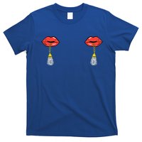 Burlesque Boobs Gag Red Lip Tassel Pasties T-Shirt