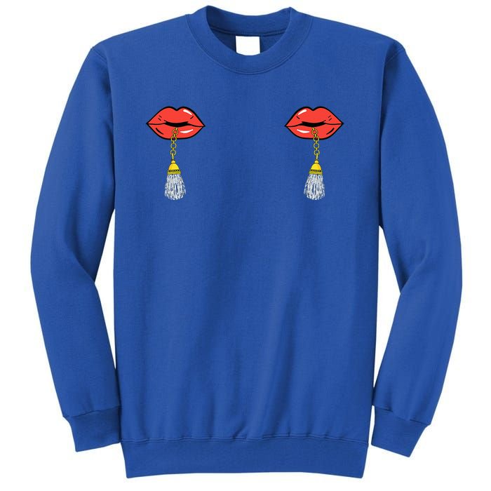 Burlesque Boobs Gag Red Lip Tassel Pasties Tall Sweatshirt