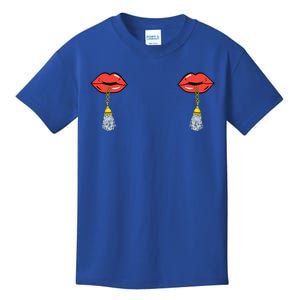 Burlesque Boobs Gag Red Lip Tassel Pasties Kids T-Shirt