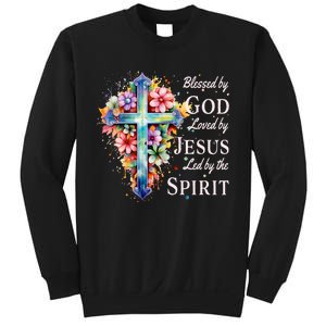 Blessed By God Loved By Jesus Floral Cross Christian Sweatshirt