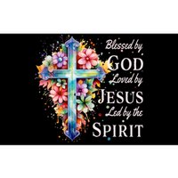 Blessed By God Loved By Jesus Floral Cross Christian Bumper Sticker