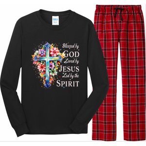 Blessed By God Loved By Jesus Floral Cross Christian Long Sleeve Pajama Set