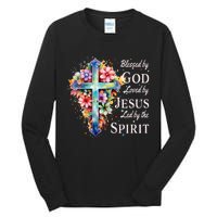 Blessed By God Loved By Jesus Floral Cross Christian Tall Long Sleeve T-Shirt