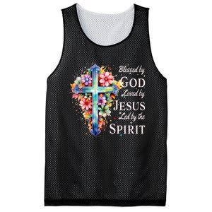 Blessed By God Loved By Jesus Floral Cross Christian Mesh Reversible Basketball Jersey Tank