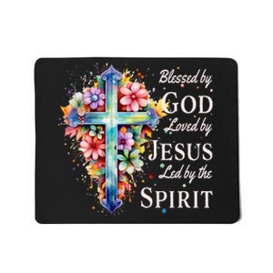 Blessed By God Loved By Jesus Floral Cross Christian Mousepad