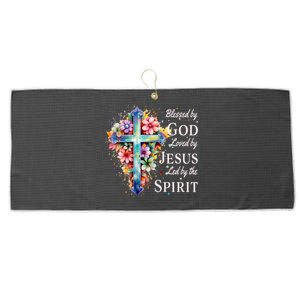 Blessed By God Loved By Jesus Floral Cross Christian Large Microfiber Waffle Golf Towel