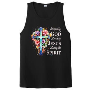 Blessed By God Loved By Jesus Floral Cross Christian PosiCharge Competitor Tank