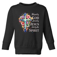 Blessed By God Loved By Jesus Floral Cross Christian Toddler Sweatshirt