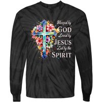 Blessed By God Loved By Jesus Floral Cross Christian Tie-Dye Long Sleeve Shirt