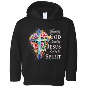 Blessed By God Loved By Jesus Floral Cross Christian Toddler Hoodie